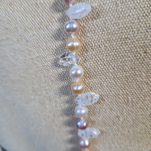 Freshwater pearl and crackle quartz necklace 32"