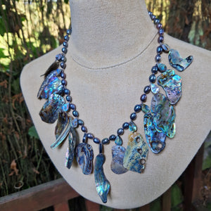 Abalone/paua shells and freshwater pearl necklace 18"