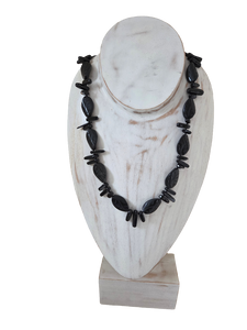 Carved black agate with black quartz shards 22" necklace.