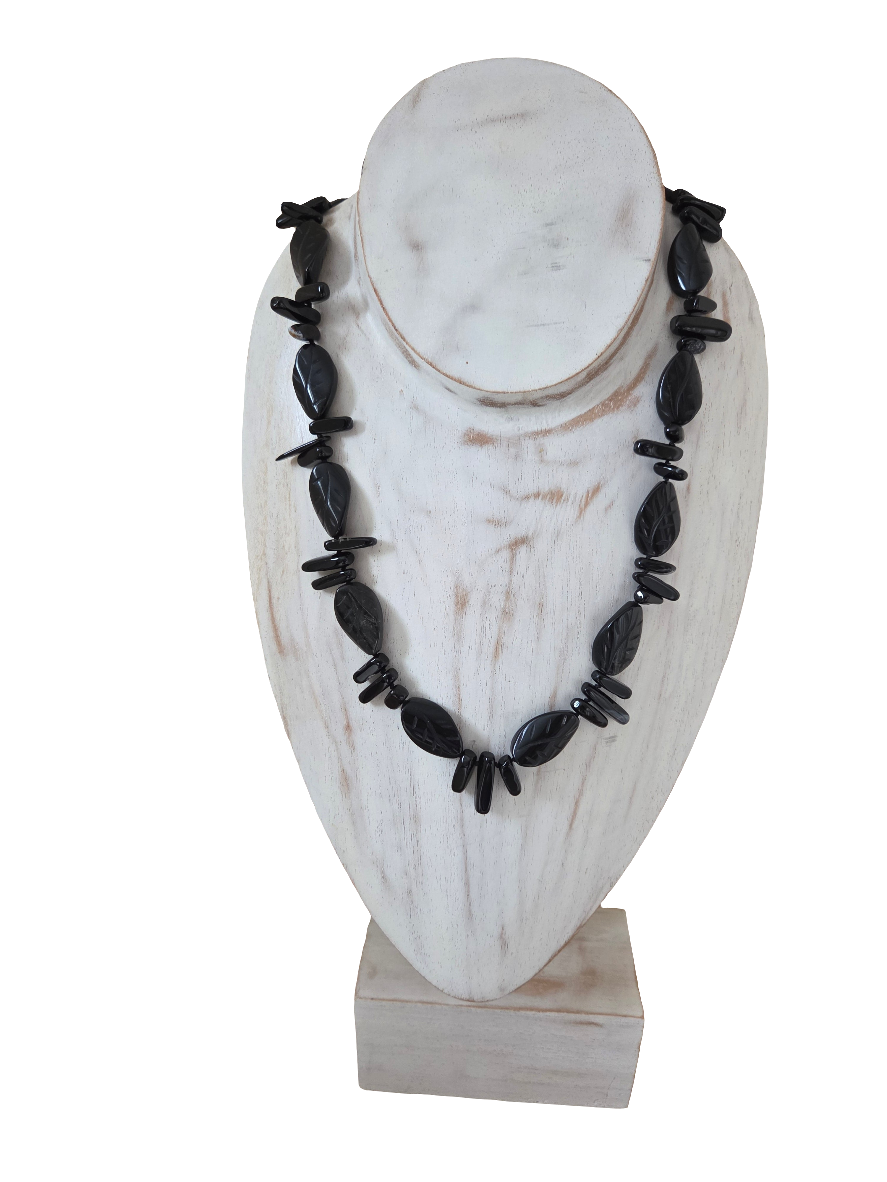 Carved black agate with black quartz shards 22
