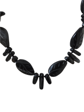 Carved black agate with black quartz shards 22" necklace.