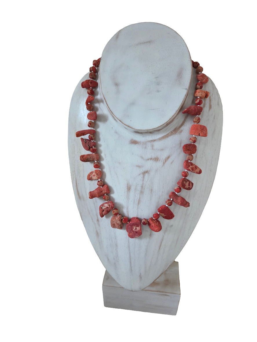 Bumblebee jasper with dyed sponge coral necklace 20