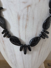 Carved black agate with black quartz shards 22" necklace.