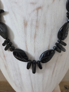 Carved black agate with black quartz shards 22" necklace.