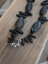 Carved black agate with black quartz shards 22" necklace.