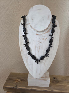 Carved black agate with black quartz shards 22" necklace.