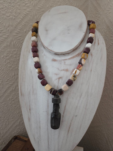 Hand carved pendant with mookaite chunks necklace 17