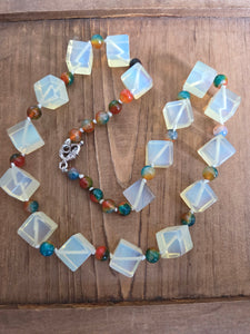 Opalite and quartzite necklace 24"