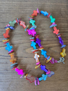 Multicolour mother of pearl crosses 21"