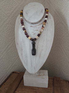Hand carved pendant with mookaite chunks necklace 17"-22"