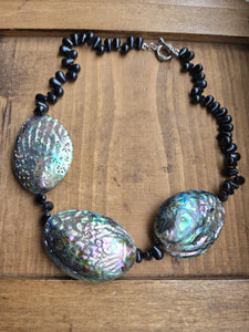 Abalone and onyx pears necklace- 16"