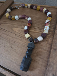 Hand carved pendant with mookaite chunks necklace 17"-22"