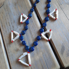 Freshwater pearl, lapis lazuli and coral necklace.