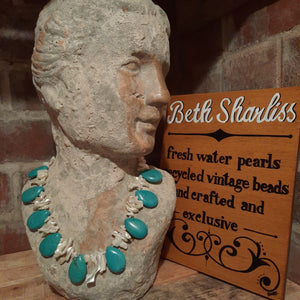 Vintage turquoise and mother of pearl necklace.