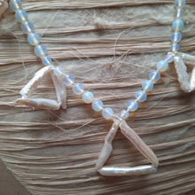Moonstone and biwa pearl necklace.