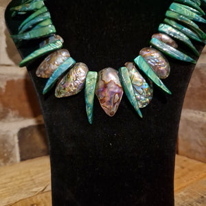 Necklace; abalone/pau shell with mother of pearl shards.