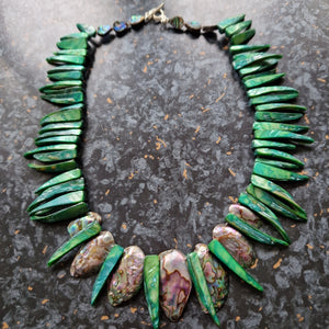 Necklace; abalone/pau shell with mother of pearl shards.
