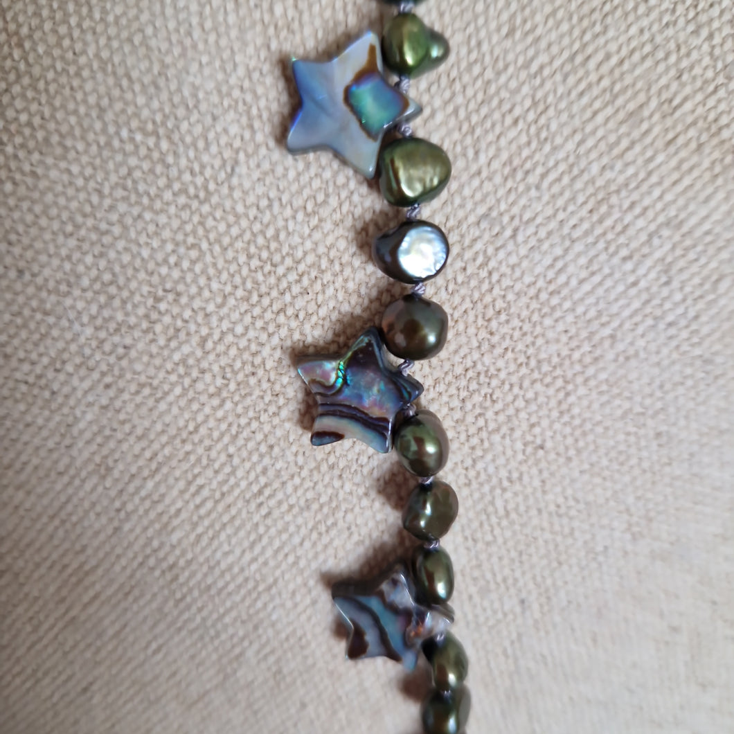 Freshwater pearl/abalone shell star necklace and earring combo