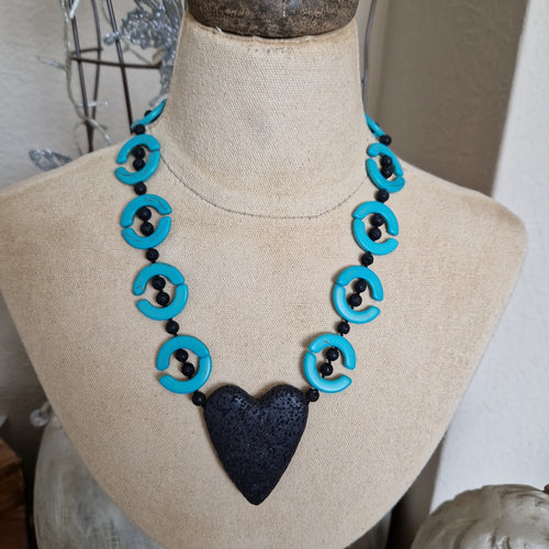Black lava rock/turquoise howlite necklace